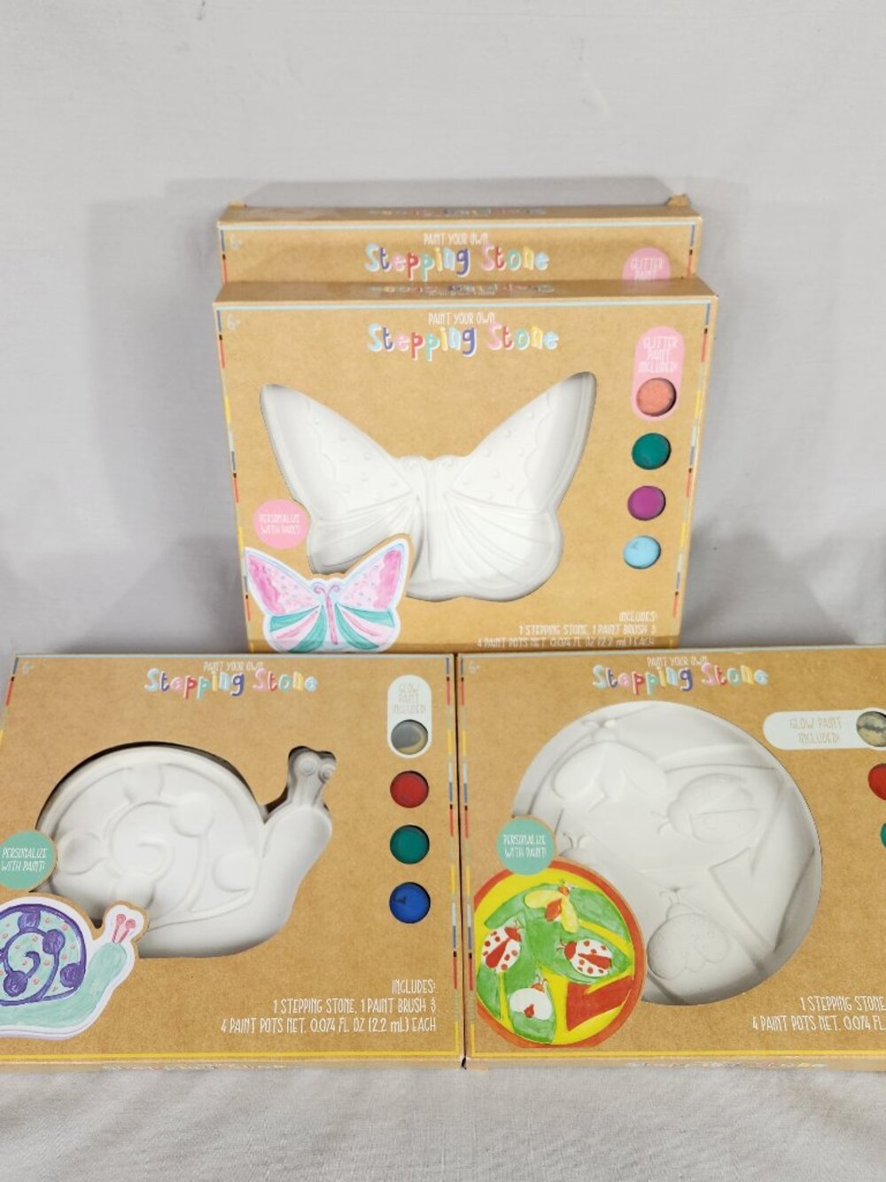 New Lot of 4 Paint Your Own Stepping Stones Butterflies Snail Ladybugs